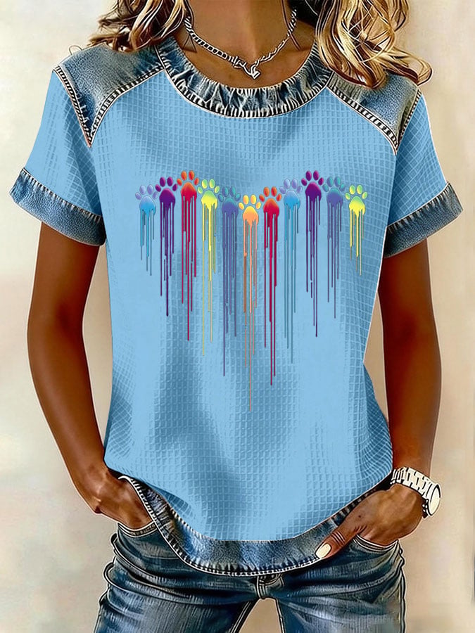 Women's Paws Print Waffle T-shirt