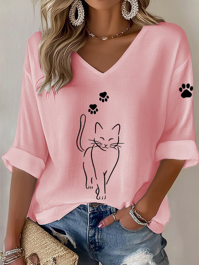 Women's Cute Cat Print Casual T-Shirt