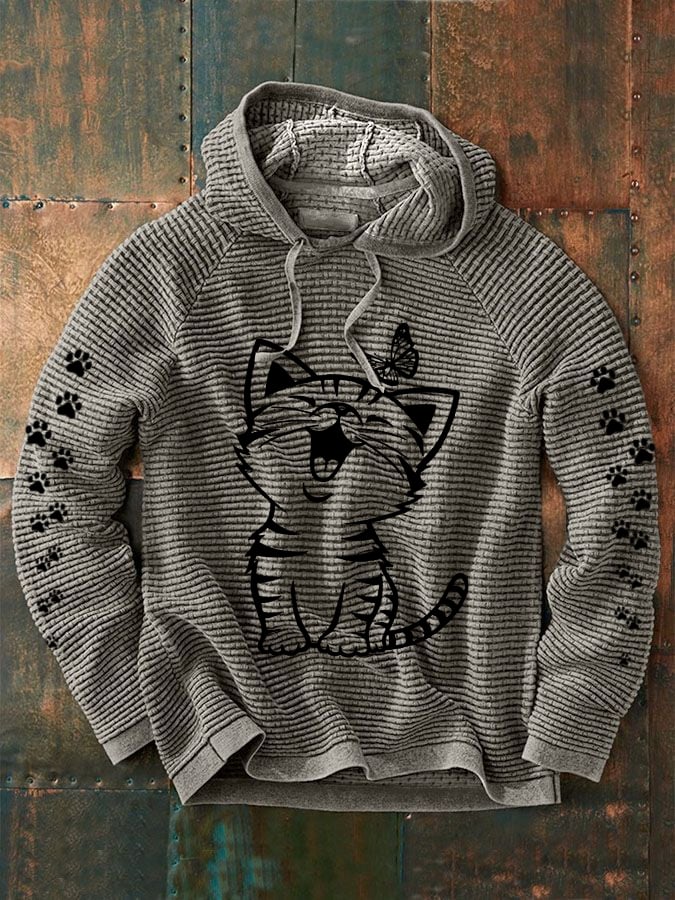 Men's Cute Cat Print Casual Hoodie Sweatshirt