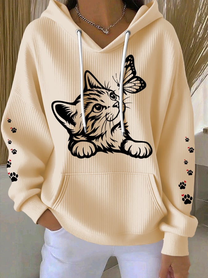 Women'S Cute Cat print Casual Hoodie Sweatshirt