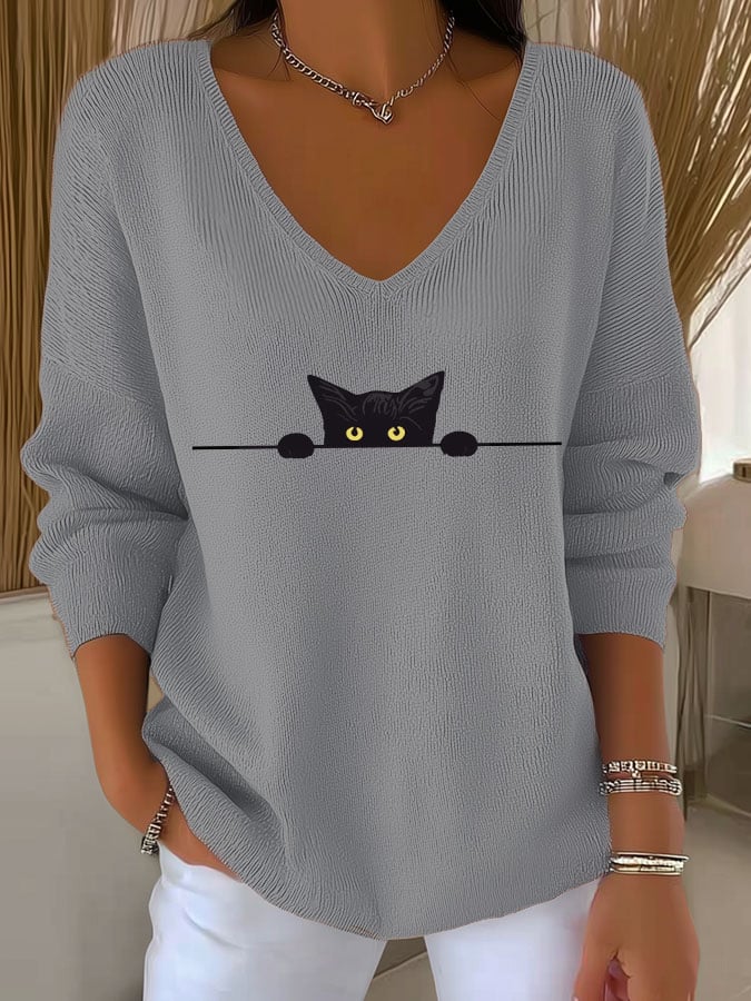 Women's Cat Print Long Sleeve Top