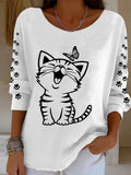 Women'S Cute Cat Print Casual Knitted Top