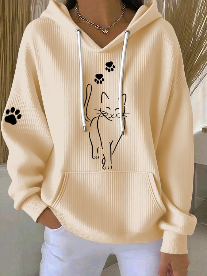 Women'S Cute Cat print Casual Hoodie Sweatshirt