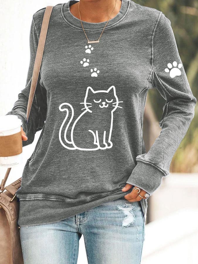 Women's Cute Cat Print Sweatshirt
