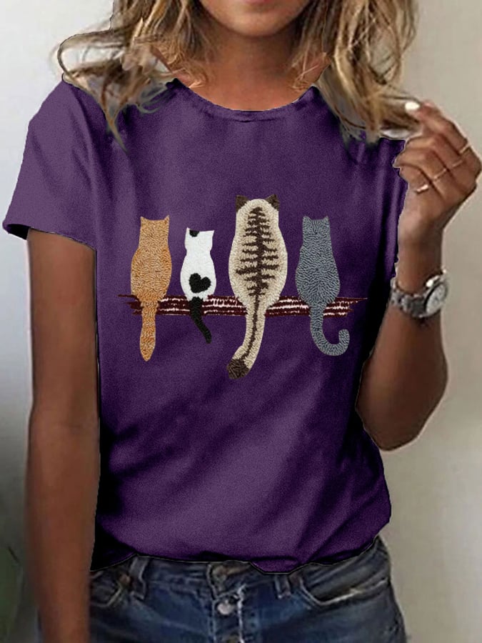 🐾 Buy 3 Save 10%🐱Women's Cat Back Pattern Printed Casual Tee💛100% For Shelter Pets🐱🐶