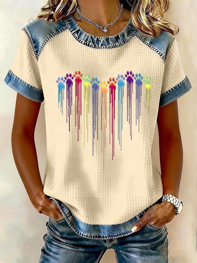 Women's Paws Print Waffle T-shirt
